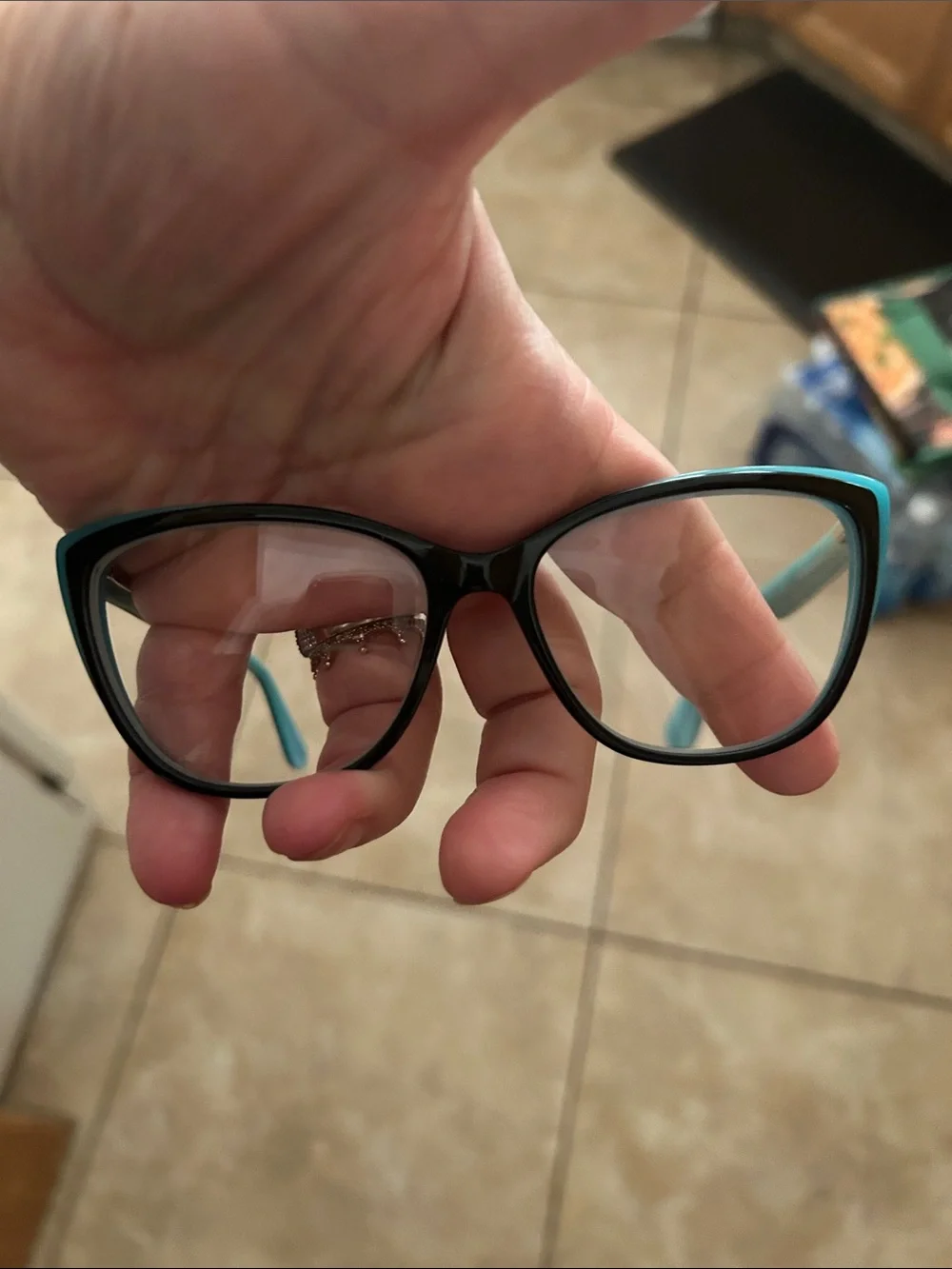 Betsey Johnson Black and Teal Cat-Eye Women's Glasses